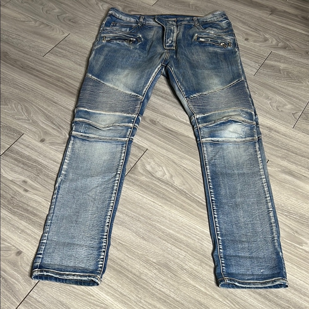 Balmain Paris Blue Slim Fit Biker Jeans (36-34) - Picture 3 of 15